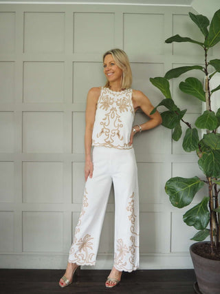 Lolly Top &amp; Trouser Set with Embroidered &amp; Scallop Detail - Black and Off White