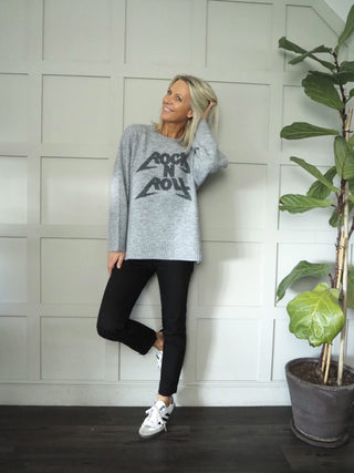 Rock n Roll Round Neck, Oversized Jumper - Black and Grey