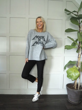 Rock n Roll Round Neck, Oversized Jumper - Black and Grey