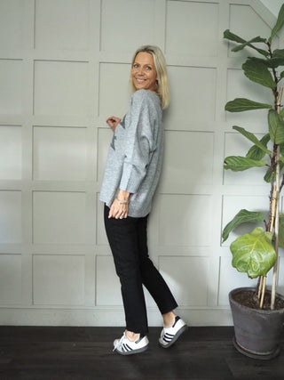 Rock n Roll Round Neck, Oversized Jumper - Black and Grey