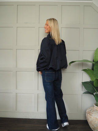 Paris Bubble Hem Swing Jacket with Funnel Neck - Khaki, Navy Blue