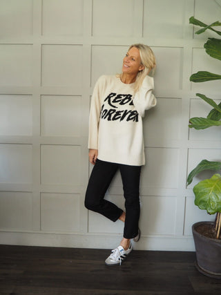 Rebel Forever Round Neck, Oversized Jumper - Cream