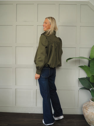 Paris Bubble Hem Swing Jacket with Funnel Neck - Khaki, Navy Blue