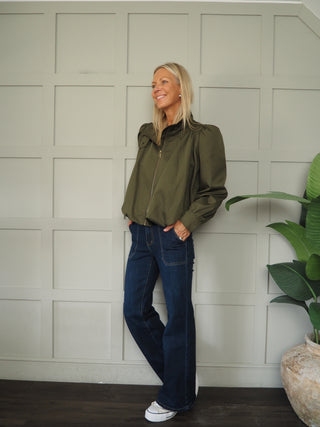 Paris Bubble Hem Swing Jacket with Funnel Neck - Khaki, Navy Blue