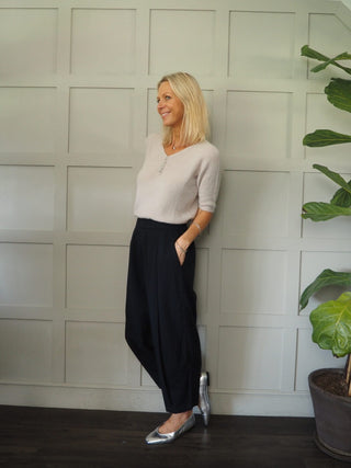 Starling V-Neck Short Sleeved Jumper with Pearlescent Buttons - 5 Colours