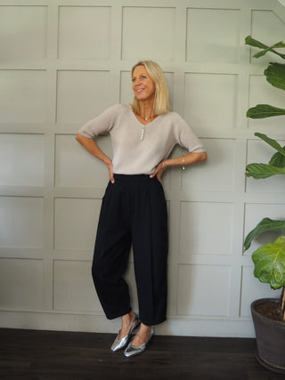 Starling V-Neck Short Sleeved Jumper with Pearlescent Buttons - 5 Colours