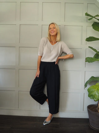 Starling V-Neck Short Sleeved Jumper with Pearlescent Buttons - 5 Colours