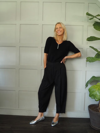 Sabrina Cropped, Tulip Shaped Trousers - Black, Navy Blue