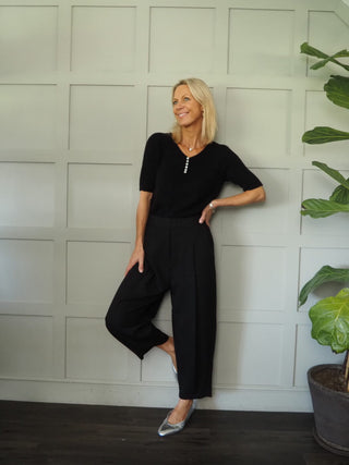 Starling V-Neck Short Sleeved Jumper with Pearlescent Buttons - 5 Colours