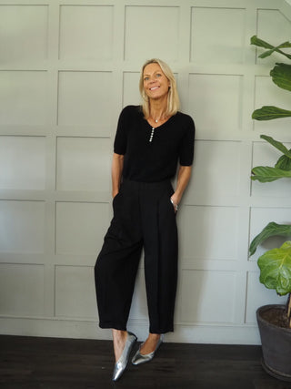 Sabrina Cropped, Tulip Shaped Trousers - Black, Navy Blue