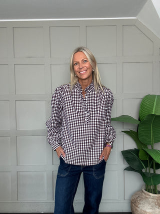 Braemar Blouse with Ruffle Details by Luella - Plum/White Gingham