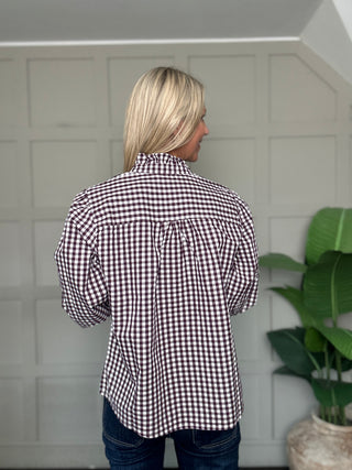 Braemar Blouse with Ruffle Details by Luella - Plum/White Gingham