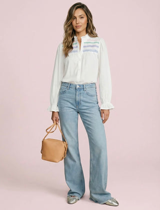 Matilda Blouse with Smocking Detail and Ruffle Collar - White