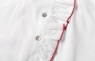 Holly Blouse with Ruffle Detail with Embroidered Trim  and Ruffle Collar - White/Red