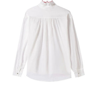 Holly Blouse with Ruffle Detail with Embroidered Trim  and Ruffle Collar - White/Red