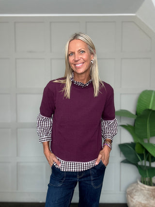 Oban Merino Wool Crew Neck Short Sleeve Jumper by Luella - Plum