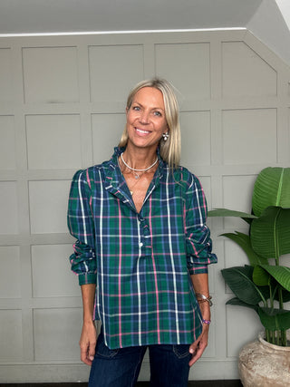 Beauly Blouse with Ruffle Details by Luella - Green/Pink Tartan