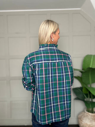 Beauly Blouse with Ruffle Details by Luella - Green/Pink Tartan