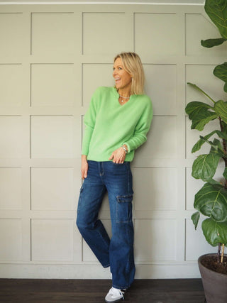 Cutie Mid Rise Cargo Style Jeans - Dark Blue