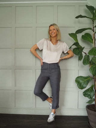 Lynette Linen Trousers with Side Pockets - Coral, Grey, Navy Blue, Sand