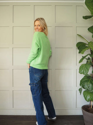 Cutie Mid Rise Cargo Style Jeans - Dark Blue