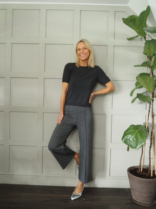 Tym Cropped Trousers, with Stretch by Part Two - Grey Houndstooth Check