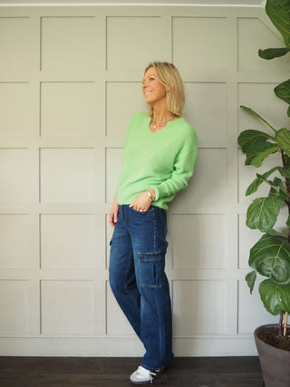 Cutie Mid Rise Cargo Style Jeans - Dark Blue