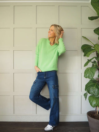 Cutie Mid Rise Cargo Style Jeans - Dark Blue