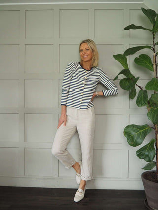 Lynette Linen Trousers with Side Pockets - Coral, Grey, Navy Blue, Sand