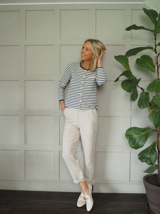 Lynette Linen Trousers with Side Pockets - Coral, Grey, Navy Blue, Sand