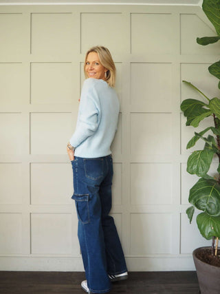 Benza V-Neck, Soft Knit Jumper - Khaki and Yellow