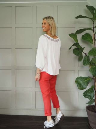 Lynette Linen Trousers with Side Pockets - Coral, Grey, Navy Blue, Sand