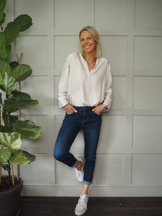 Zoya Silk Mix Blouse - Blue, Champagne