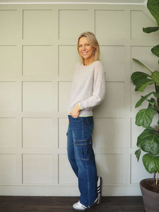 Diya Neon Trim Cashmere Mix Jumper - Bright Pink and Lime Green