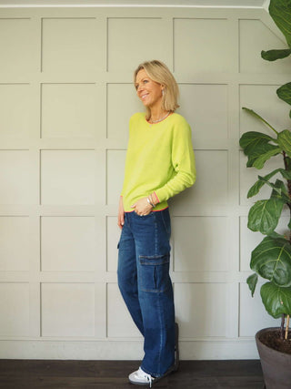 Diya Neon Trim Cashmere Mix Jumper - Bright Pink and Lime Green