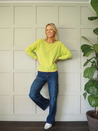Diya Neon Trim Cashmere Mix Jumper - Bright Pink and Lime Green