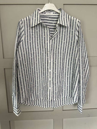 Lenah Long Sleeve Blouse - Denim Blue/Off White Stripes