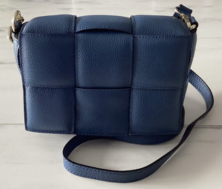 Jerry Leather Square Woven Design Bag with Gold Clasp Fastening - Black, Blue, Orange and Taupe