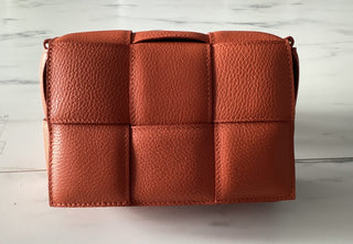 Jerry Leather Square Woven Design Bag with Gold Clasp Fastening - Black, Blue, Orange and Taupe