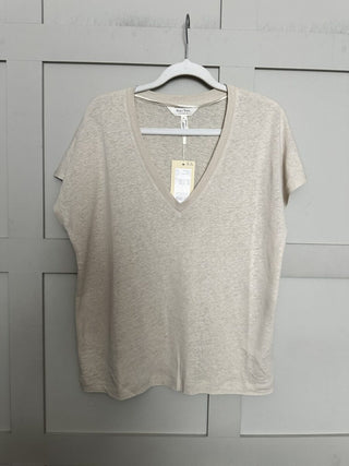 Axelines Linen Mix V Neck T Shirt by Part Two - Baby Pink, Biscuit