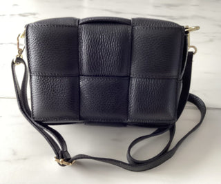 Jerry Leather Square Woven Design Bag with Gold Clasp Fastening - Black, Blue, Orange and Taupe