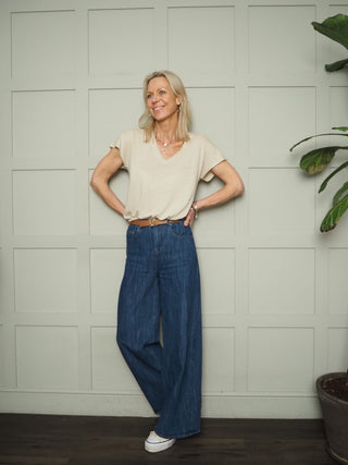 Axelines Linen Mix V Neck T Shirt by Part Two - Baby Pink, Biscuit