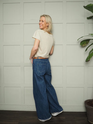 Axelines Linen Mix V Neck T Shirt by Part Two - Baby Pink, Biscuit