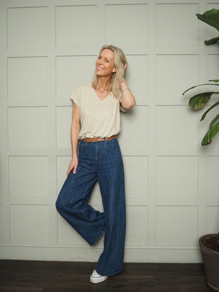 Axelines Linen Mix V Neck T Shirt by Part Two - Baby Pink, Biscuit