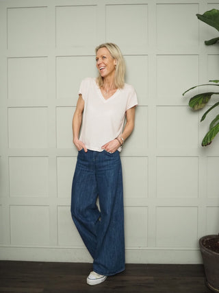 Axelines Linen Mix V Neck T Shirt by Part Two - Baby Pink, Biscuit