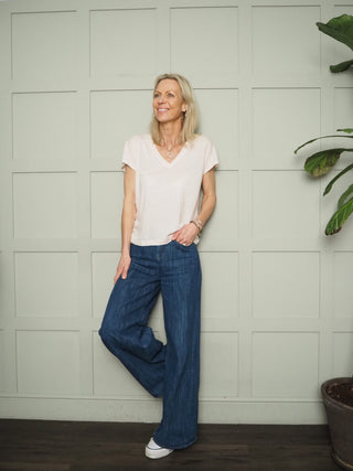 Axelines Linen Mix V Neck T Shirt by Part Two - Baby Pink, Biscuit