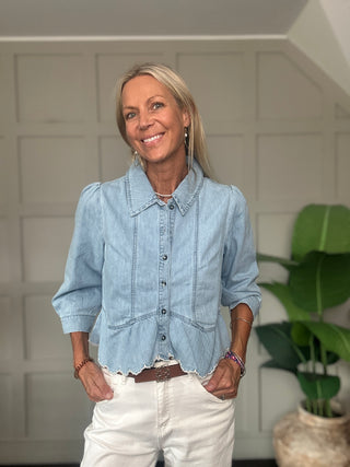 Tate Soft Denim Blouse by Seventy Mochi - Light Denim Blue
