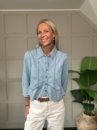 Tate Soft Denim Blouse by Seventy Mochi - Light Denim Blue