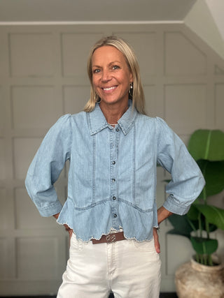 Tate Soft Denim Blouse by Seventy Mochi - Light Denim Blue