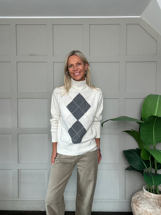 Elgin Cashmere Blend Turtle Neck  Jumper by Luella - Off White/Grey/Camel
